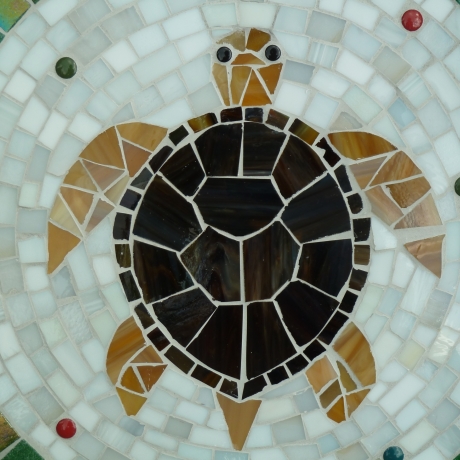 Mosaik  Garten Trittstein Dekostein rund Schildkröte