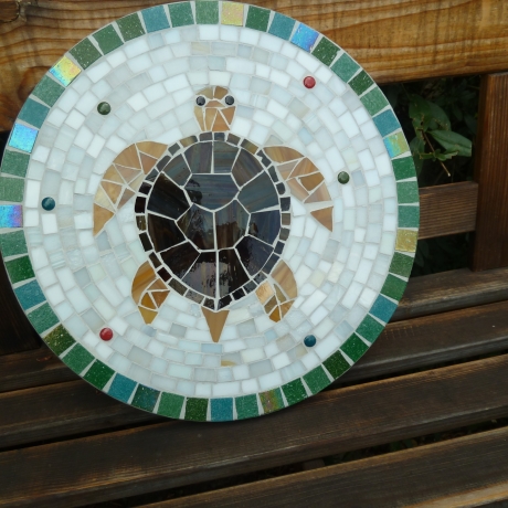 Mosaik  Garten Trittstein Dekostein rund Schildkröte