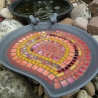 Mosaik Vogeltränke Blattform Rot orange