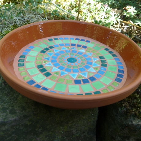 Mosaikschale Terracotta Schale rund grün petrol türkis 