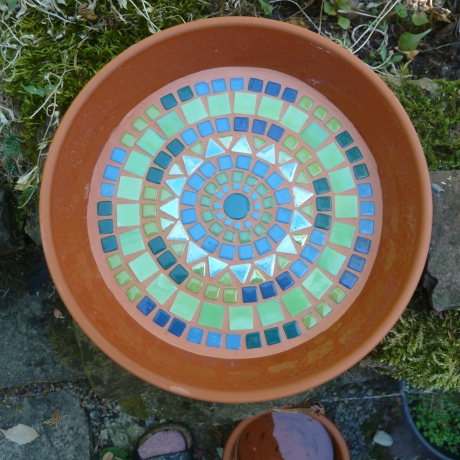 Mosaikschale Terracotta Schale rund grün petrol türkis 