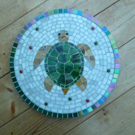 Mosaik  Garten Trittstein Dekostein rund Schildkröte