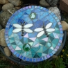 Mosaik  Garten Trittstein Dekostein rund Libellen weiß