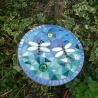 Mosaik  Garten Trittstein Dekostein rund Libellen weiß