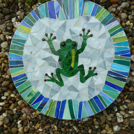 Mosaik  Garten Trittstein Dekostein rund Frosch