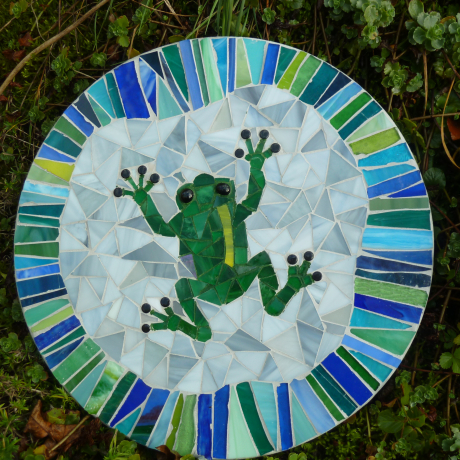 Mosaik  Garten Trittstein Dekostein rund Frosch