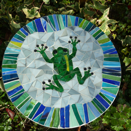 Mosaik  Garten Trittstein Dekostein rund Frosch