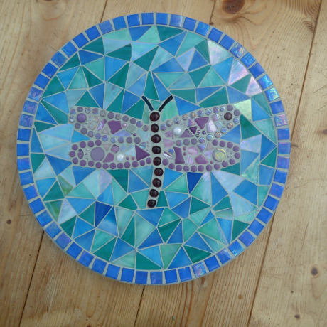 Mosaik  Garten Trittstein Dekostein rund Libelle