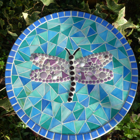 Mosaik  Garten Trittstein Dekostein rund Libelle