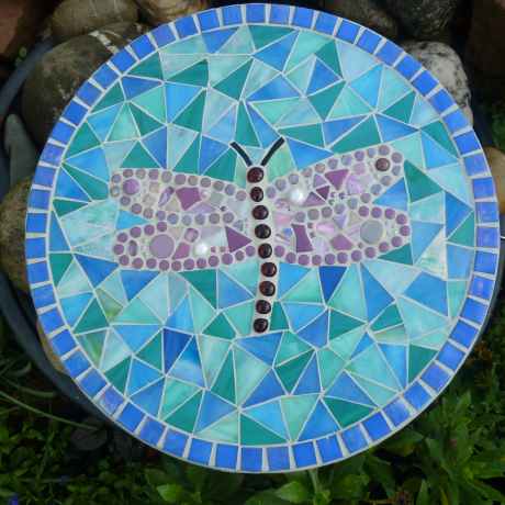 Mosaik  Garten Trittstein Dekostein rund Libelle