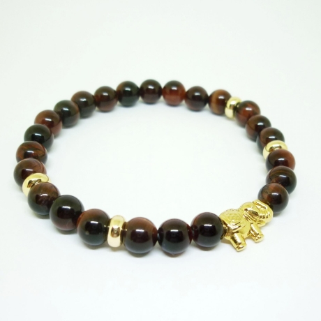 Tigerauge-Armband mit vergoldetem Elefanten