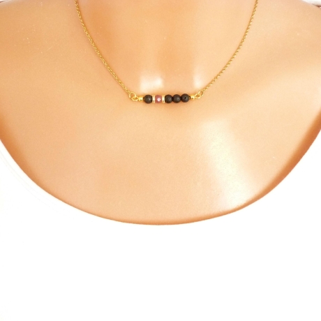 Lava und Turmalin Halskette, Diffusor-Kette, vergoldet