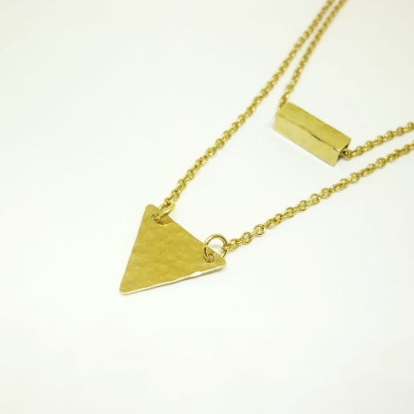 Dreieck Halskette, mehrreihige Kette, gehämmert, vergoldet