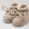 beige Babyschuhe, 0-3 Monate, aus reiner Wolle gestrickt