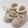 beige Babyschuhe, 0-3 Monate, aus reiner Wolle gestrickt