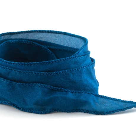 Handgefertigtes Habotai-Seidenband Blaugrün 1m Schmuckband