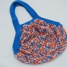 Einkaufstasche blau orange bunt aus Baumwolle gehäkelt