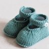 Babyschuhe mit Riemchen und Knopf, smaragdfarben,  0-3 Monate