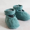 Babyschuhe mit Riemchen und Knopf, smaragdfarben,  0-3 Monate