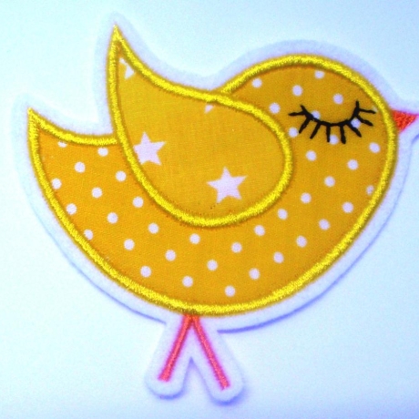 Aufnäher gelb Punkte/Sterne Vögelchen - Piepmatz  Appli