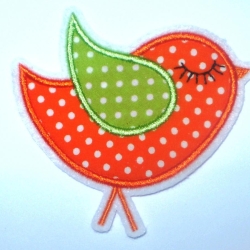 Aufnäher  Vögelchen - Piepmatz  orange/grün Punkte Appli