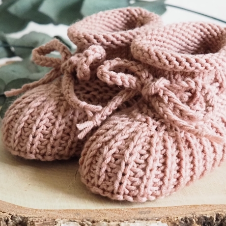 altrosa Babyschuhe, 0-3 Monate, gestrickt, aus Wolle Patentmuster