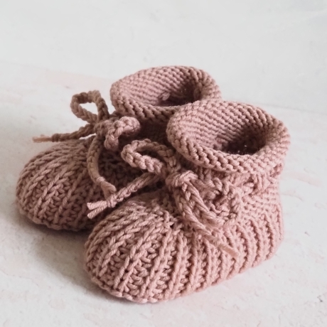 altrosa Babyschuhe, 0-3 Monate, gestrickt, aus Wolle Patentmuster