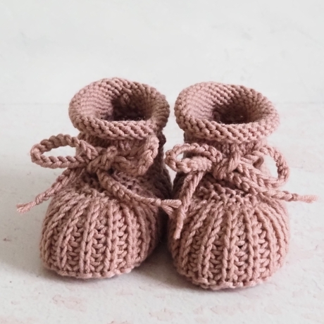 altrosa Babyschuhe, 0-3 Monate, gestrickt, aus Wolle Patentmuster