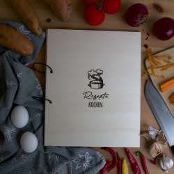 Rezeptordner aus Holz DIN A4, personalisierbares Koch- & Backbuch