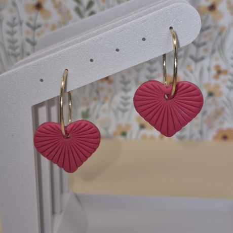 Handgemachte Herz-Creolen | Strukturiertes Polymer Clay | BOHO