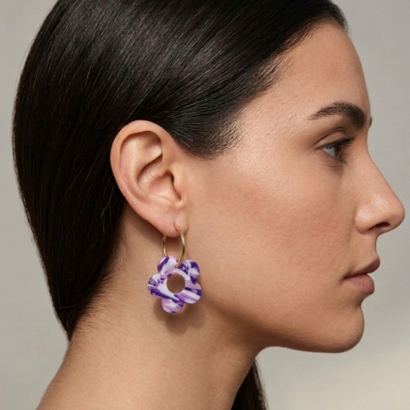 Creolen Set 2 Goldfarben mit 3 Paar Anhängern (Blumen & Abstrakt)