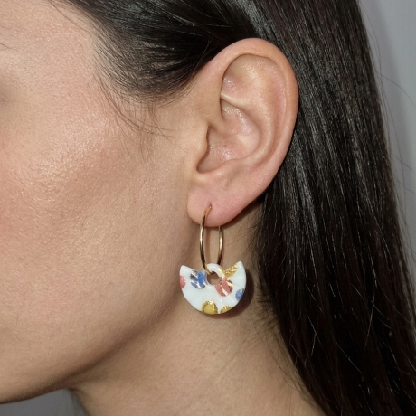 Creolen Set 2 Goldfarben mit 3 Paar Anhängern (Blumen & Abstrakt)