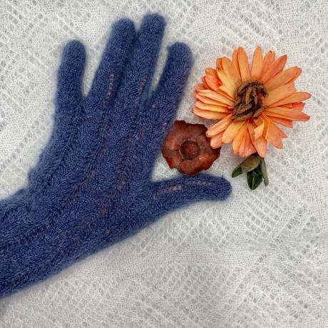 Original Orenburger Damen-Finger-Handschuhe, blau