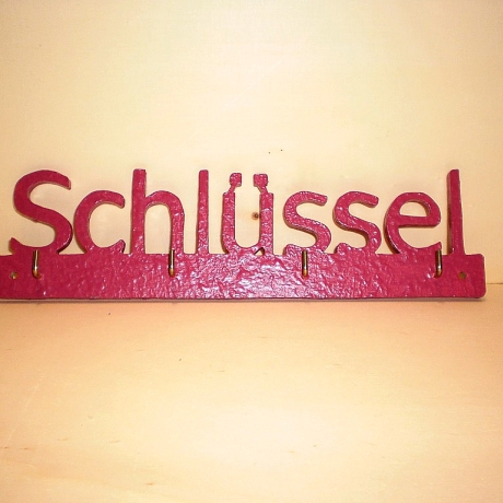 Schlüsselbrett aus Buchensperrholz Wort: Schlüssel Dunkelpink