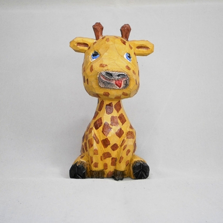 Giraffe, hand geschnitzt und bemalt aus Lindenholz 