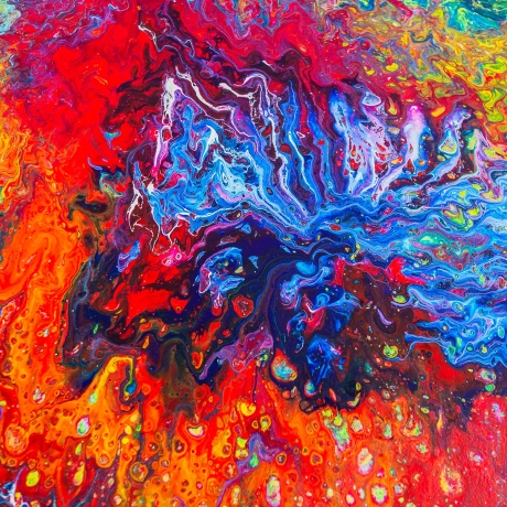 Couchtisch Acryl Pouring Handarbeit bunt rot blau weiß gelb grün