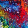 Couchtisch Acryl Pouring Handarbeit bunt rot blau weiß gelb grün