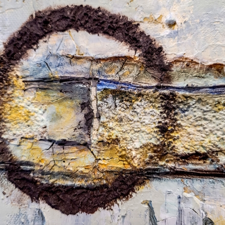 Mixed Media, Leinwand, Abstrakte Acrylmalerei, blau weiß orange