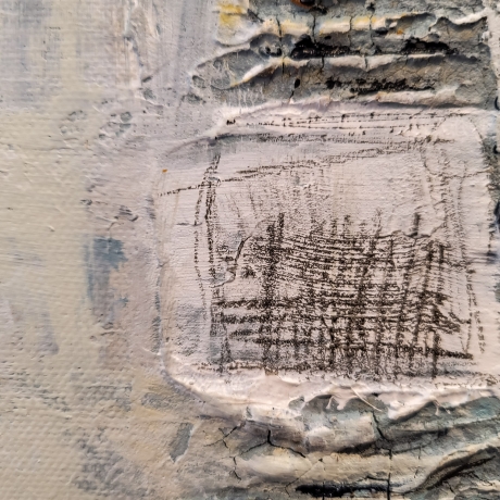 Mixed Media, Leinwand, Abstrakte Acrylmalerei, blau weiß orange