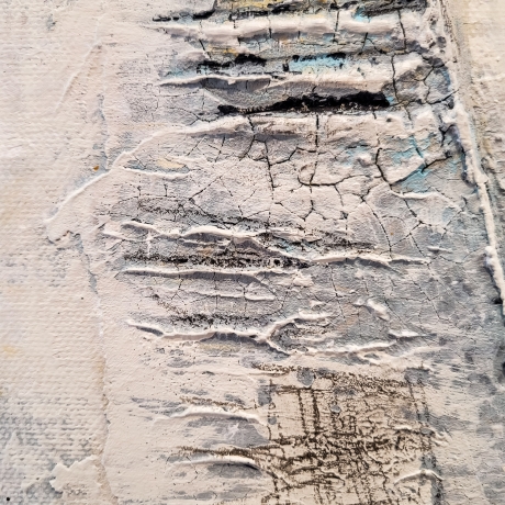 Mixed Media, Leinwand, Abstrakte Acrylmalerei, blau weiß orange