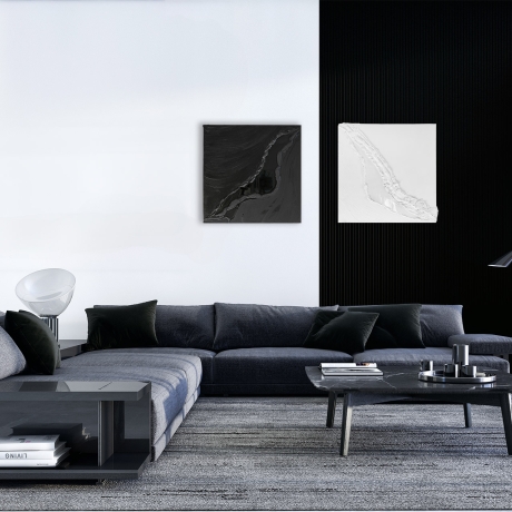 Schwarz-Weiß-Harmonie: Diptychon in Acryl und Epoxidharz – Unikat