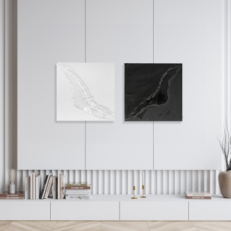 Schwarz-Weiß-Harmonie: Diptychon in Acryl und Epoxidharz – Unikat