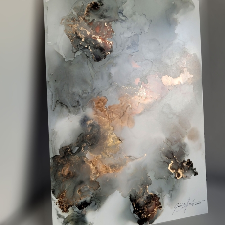 “Golden Shadows” Alkohol Ink Schwarz, Grau, Gold, Weiß