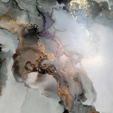 “Silent Glow” Alkohol Ink Bild Schwarz, Grau, Gold, Weiß