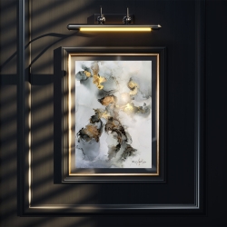 “Silent Glow” Alkohol Ink Bild Schwarz, Grau, Gold, Weiß