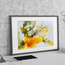 “Nature Harmony” - Alkohol Ink Bild, Gelb, Grün, Gold