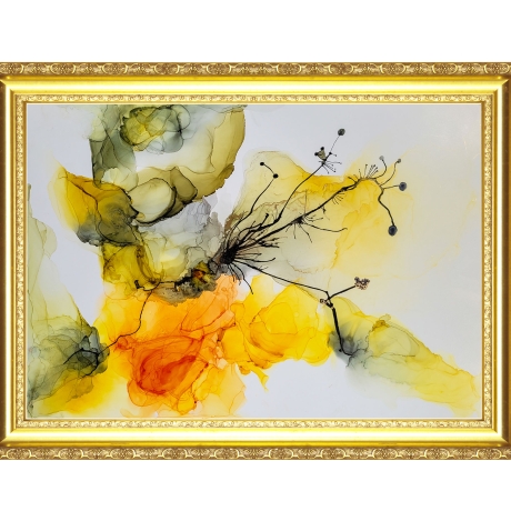 “Nature Harmony” - Alkohol Ink Bild, Gelb, Grün, Gold