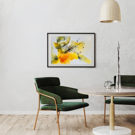 “Nature Harmony” - Alkohol Ink Bild, Gelb, Grün, Gold