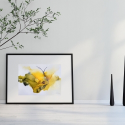 “Butterfly Whisper”- Alkohol Ink Bild, Gelb, Grün, Gold