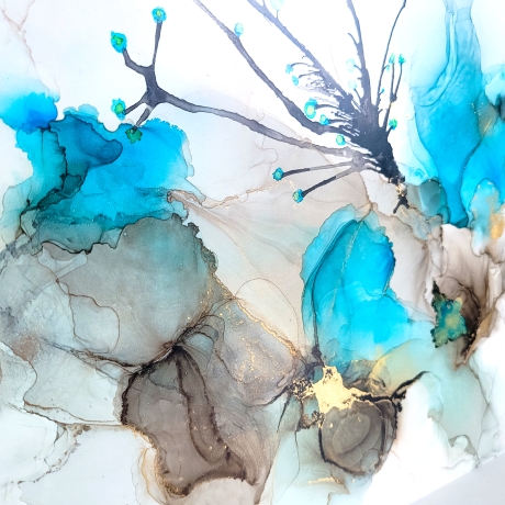 “Azure Glow” Alcohol Ink Kunstwerk Türkis mit Goldeffekten